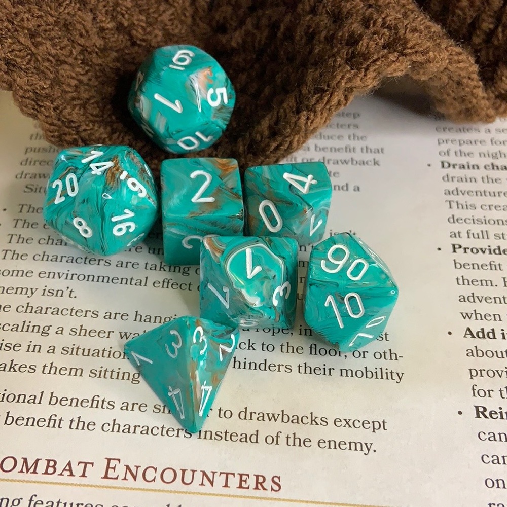 Chessex Marble Oxi Copper/White Polyhedral Dice Set for Tabletop Games